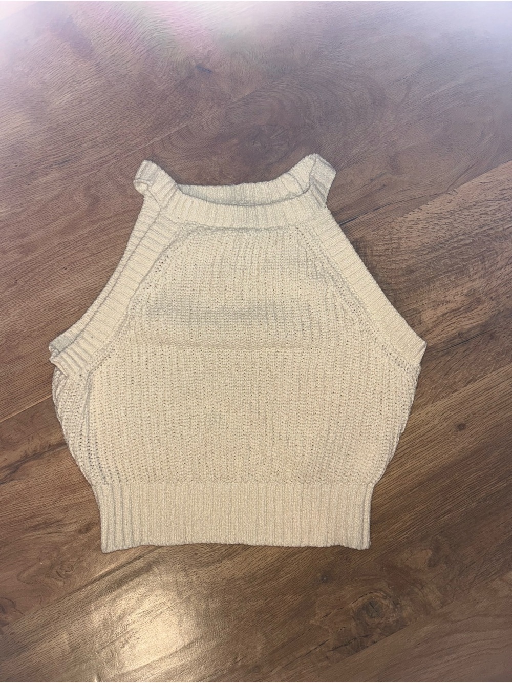 Women's Cream Knit Halter Crop Tank Top